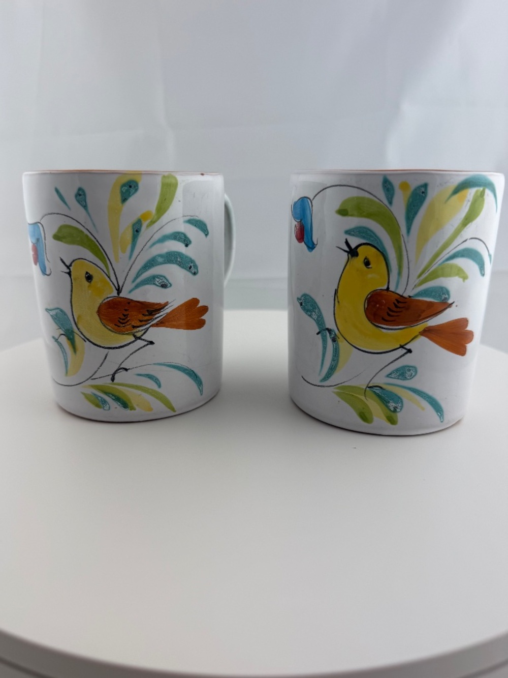 Italian Terracota/Ceramic Bird Mug Made & Hand Painted In Italy RARE HTF-Rustic